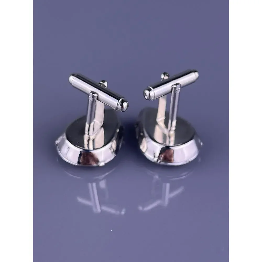 Large White Acrylic Teardrop Cufflinks Tie Clip Pin Set Silver Tone Vintage